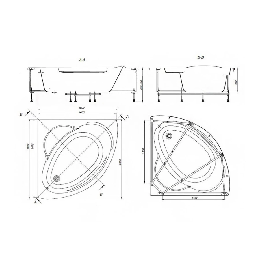 Ванна акриловая Roca Bali асимметричная белая 7.2486.3.900.0 150X150 см