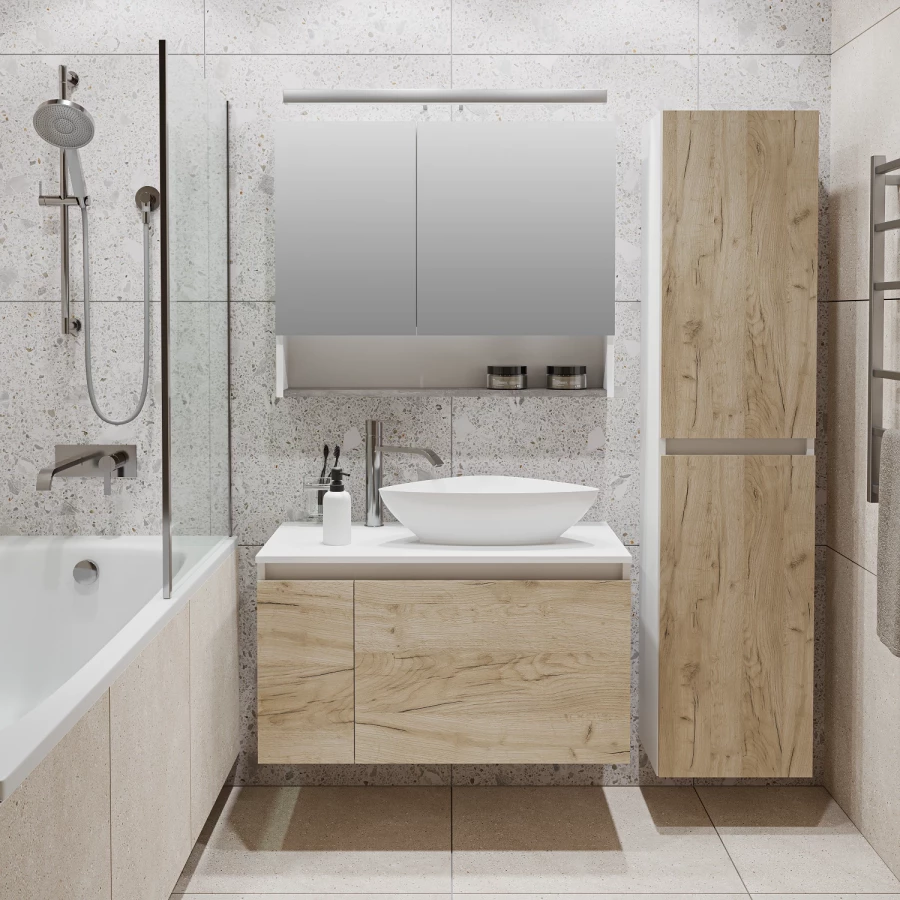 Тумба под раковину Runo крафт дуб под накладной умывальник Бари 80 00-00001375 80x45 см