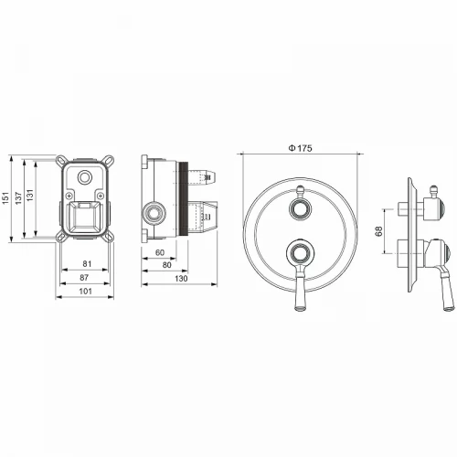 Смеситель Aquatek Классик для ванны 2 режима внешняя и скрытая часть хром AQ1546CR