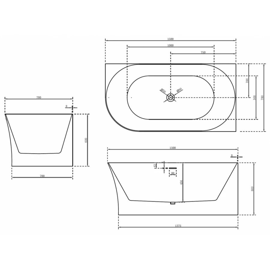 Акриловая ванна Abber AB9258-1.5 R 150х78 см