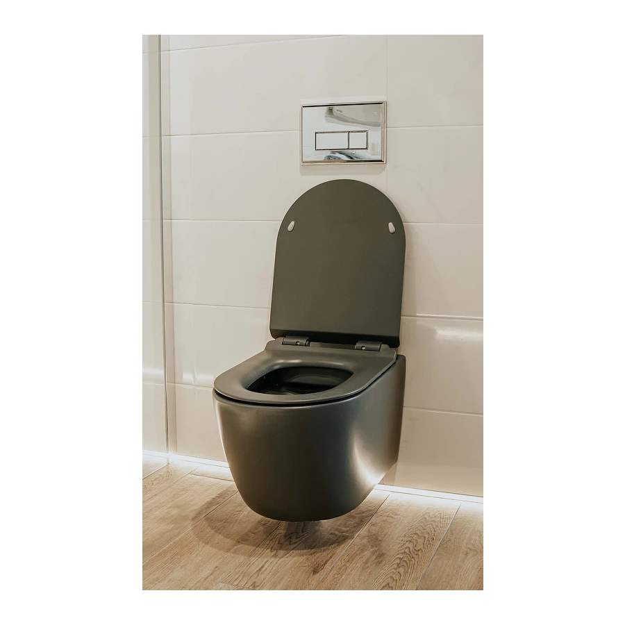 Унитаз подвесной безободковый Creto Logan L1 с крышкой сиденьем микролифт матовый серый 1001-003-L1GMAT