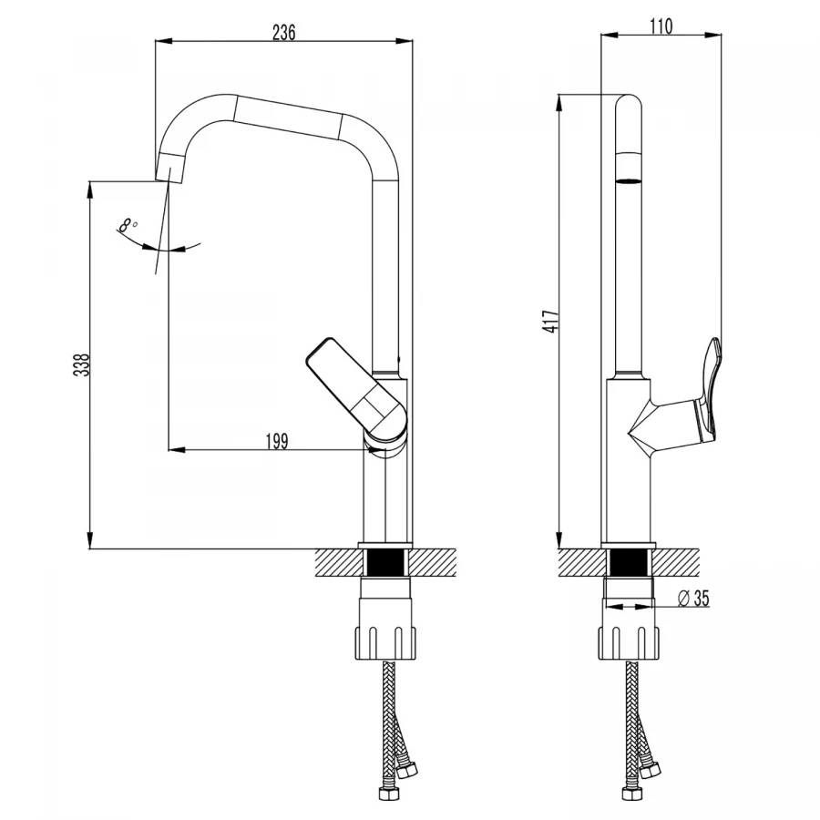 Смеситель для кухонной мойки Azario Ability высокий излив керамический картридж черный AZ-VQR568073PA