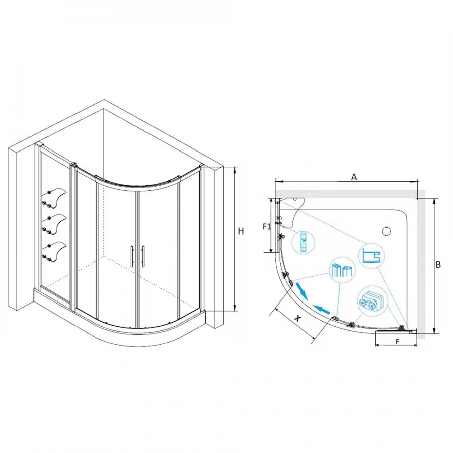 Душевой уголок RGW HO-62 HO-51 + Z-42 Прозрачное 03066213-11 100х130 см