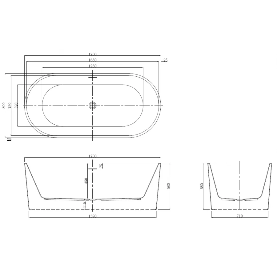 Ванна акриловая Azario Bristol свободностоящая в комплекте с сифоном и металлической рамой BRI17080 170х80х58 см