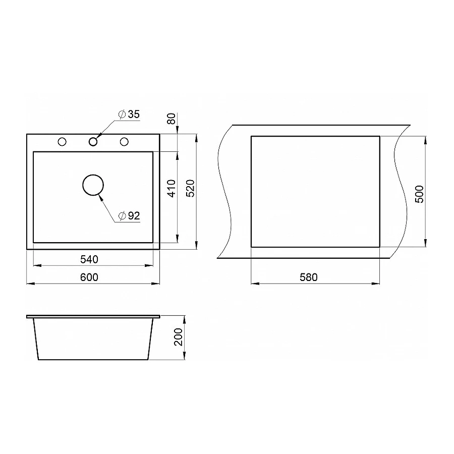 Кухонная мойка Granula 6001, АЛЮМИНИУМ 60х52 см
