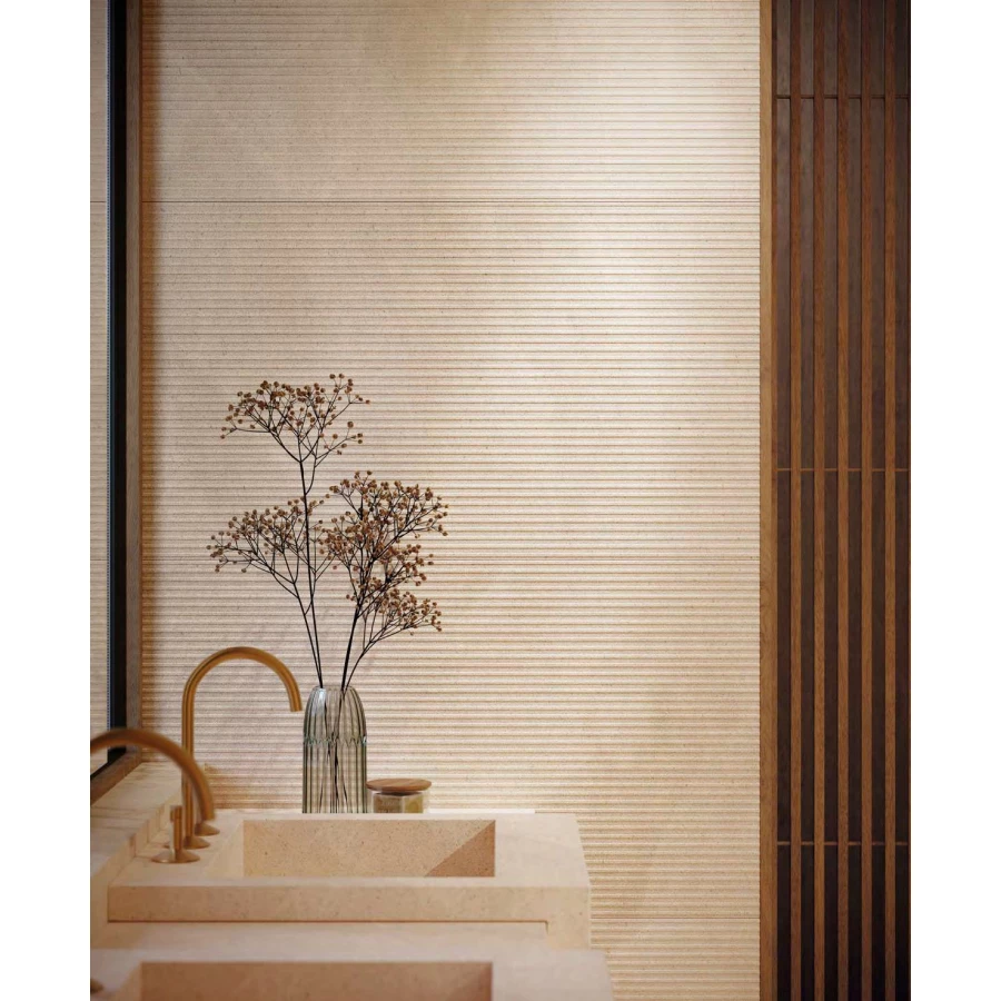 Плитка настенная Porcelanosa Лиместоне Санд Метро / Limestone Sand Metro матовая бежевая 100388423 150х59,6 см