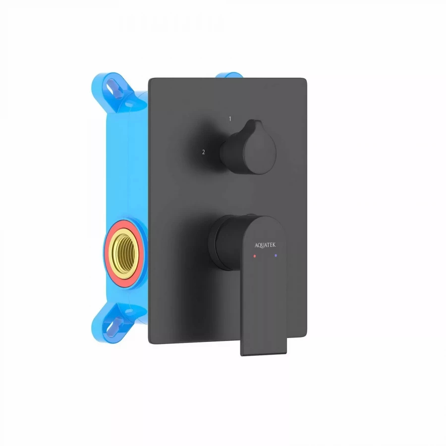 Смеситель Aquatek Лира для ванны 2 режима внешняя и скрытая часть матовый черный AQ1446MB