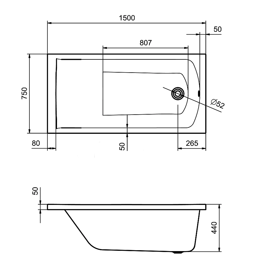 Акриловая ванна Santek Фиджи 1.WH50.1.598 150x75 см