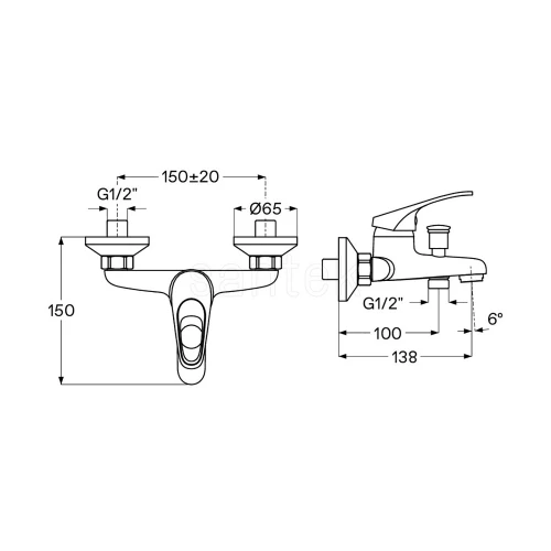 Смеситель для ванны Santek Баус с ручным душем керамический картридж хром WH5A10010C001