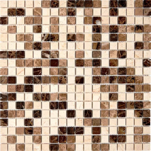 Мозаика Pixel mosaic Мрамор Emperador Dark light Crema Nova чип 15x15 мм сетка Полированная Pix268 30,5х30,5 см