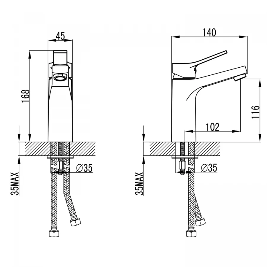 Смеситель для раковины Azario керамический картридж без донного клапана хром AZ-HU245903