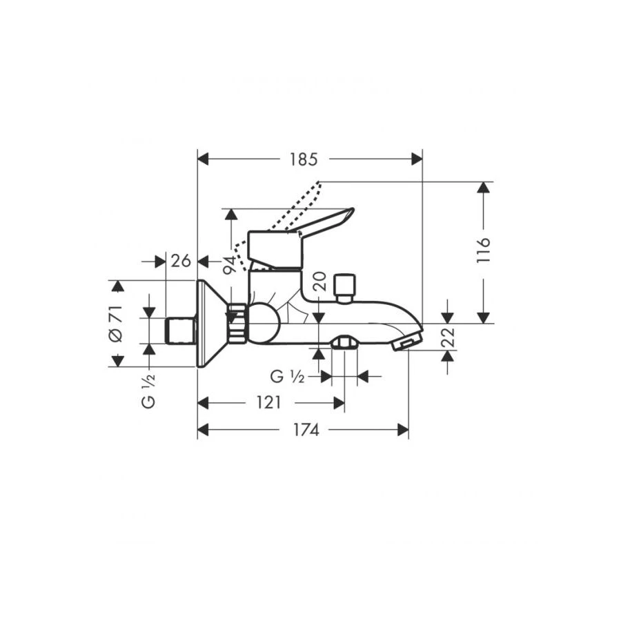 Смеситель для ванны Hansgrohe Focus S керамический картридж хром 31742000