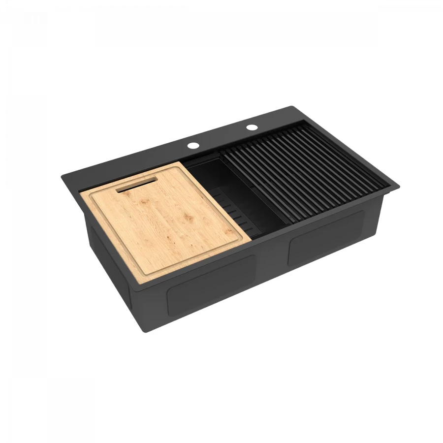 Кухонная мойка Lemark Iordana 780 прямоугольная из нержавеющей стали с аксессуарами в комплекте черный 9932120