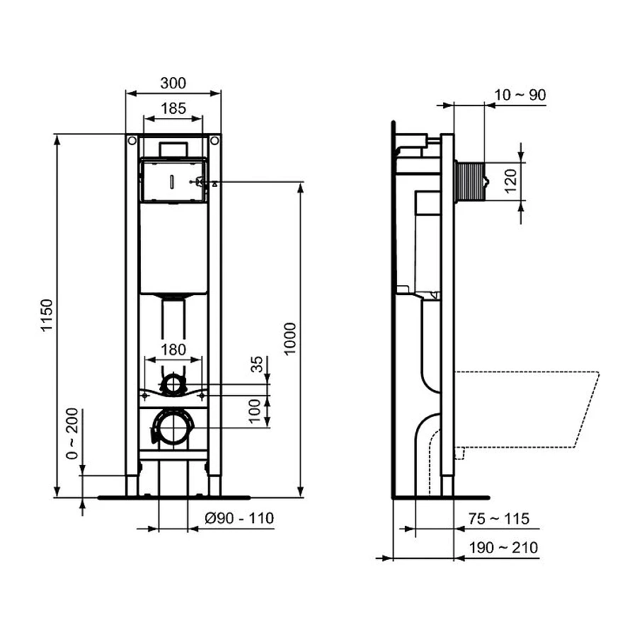 Встраиваемая инсталляция для монтажа подвесных унитазов Ideal Standard Prosys eco frame M E233267