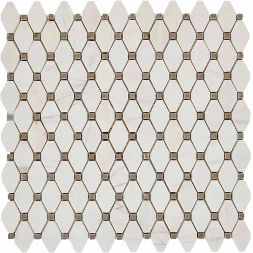 Мозаика Pixel mosaic Мрамор Bianco Dolomite Cinderella Grey чип 39x24 мм сетка Полированная Pix284 29,5х28,6 см