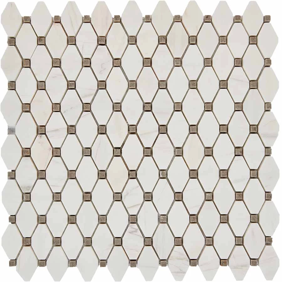 Мозаика Pixel mosaic Мрамор Bianco Dolomite Cinderella Grey чип 39x24 мм сетка Полированная Pix284 29,5х28,6 см