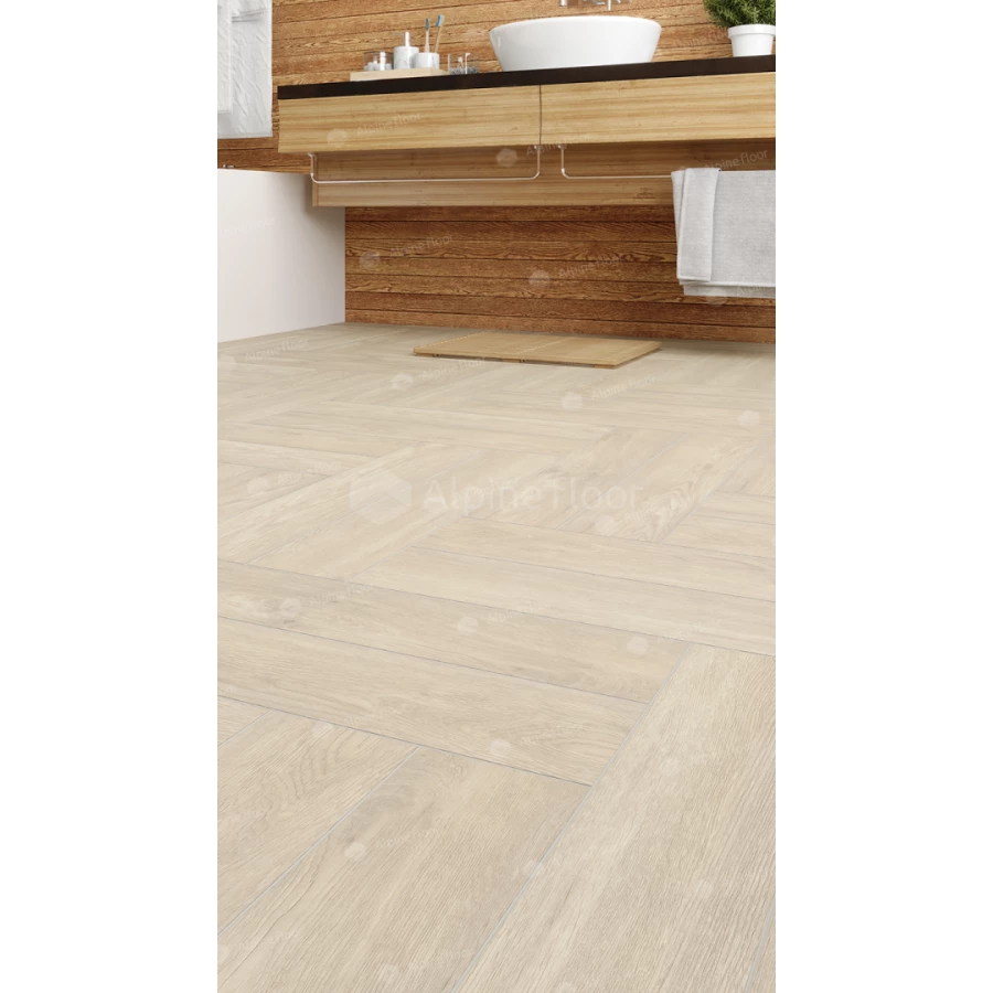 Каменный SPC ламинат Alpine Floor Parquet Light синхронное тиснение Дуб Адара ЕСО 13-14 43 класс 4 мм 1.95 кв.м 60х12.5 см