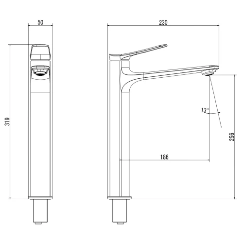 Смеситель для раковины-чаши Azario Lines высокий керамический картридж без донного клапана хром AZ-VPU168R25C
