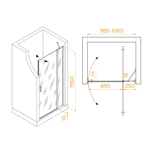 Душевая дверь RGW LE-004Gr Матовое-Сатинат 351200410-210 100 см