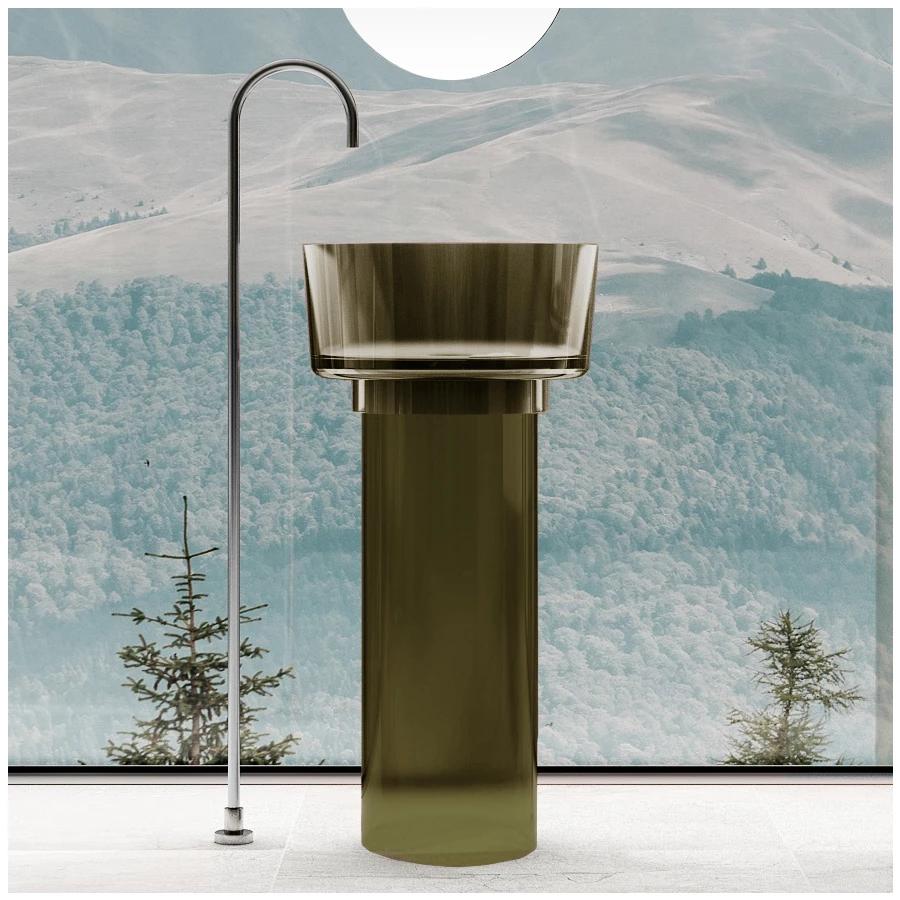 Раковина отдельностоящая прозрачная Abber Kristall оливковая AT2702Vesuvian-H 45х45 см