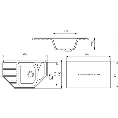 Мойка из искусственного мрамора Mixline ML-GM24 525194 49x78 см