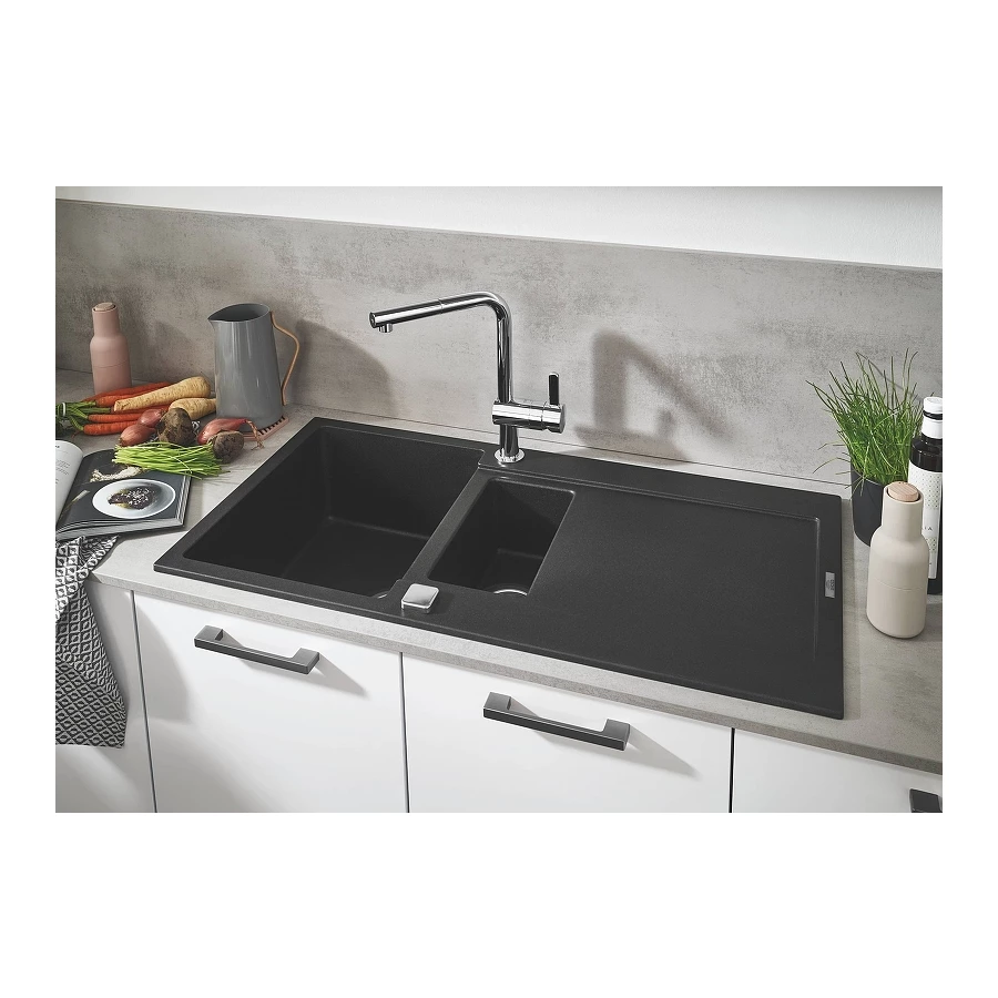 Композитная мойка с крылом Grohe K500 черный гранит 31646AP0 100х50 см