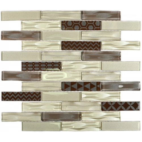 Мозаика Bonaparte Стеклянная мозаика Optima Brown 98х23 глянцевая бежевая 30х30 см