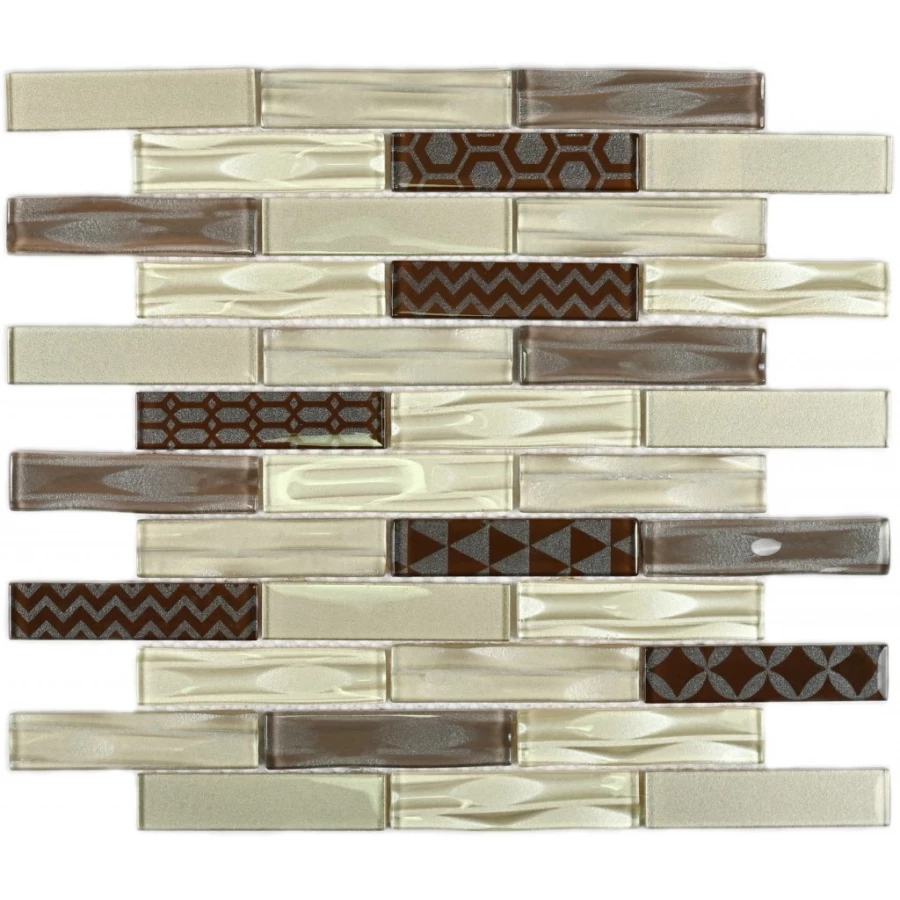 Мозаика Bonaparte Стеклянная мозаика Optima Brown 98х23 глянцевая бежевая 30х30 см