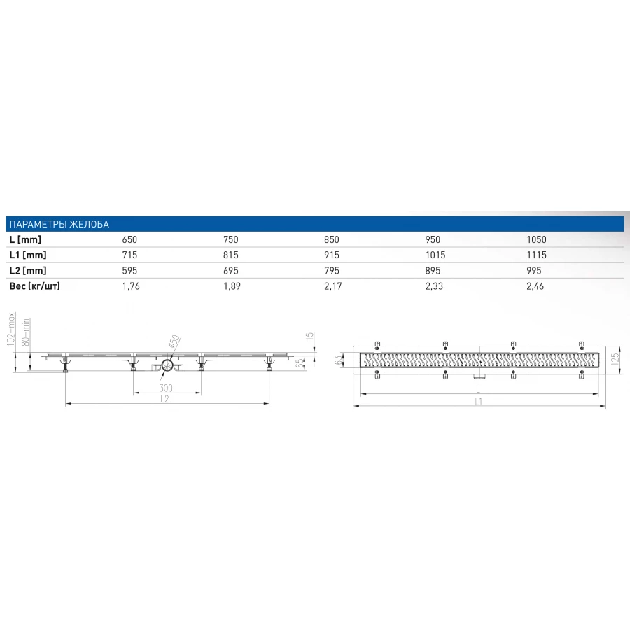 Душевой лоток Creto Points с решеткой хром CRE-950 PH-50 95 см