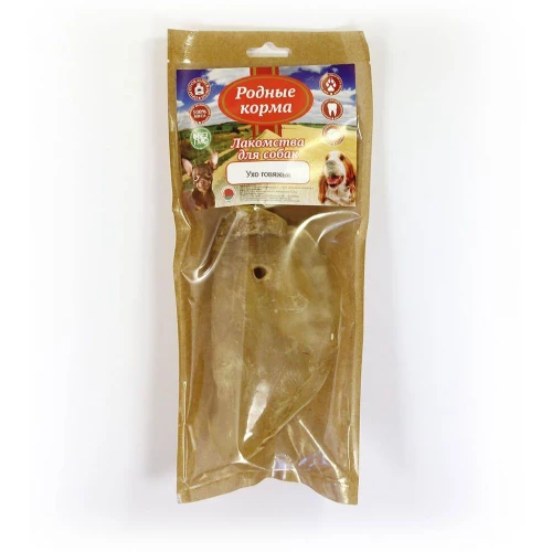 Лакомство для собак Родные корма ухо говяжье сушеное в дровяной печи 011401 1 шт