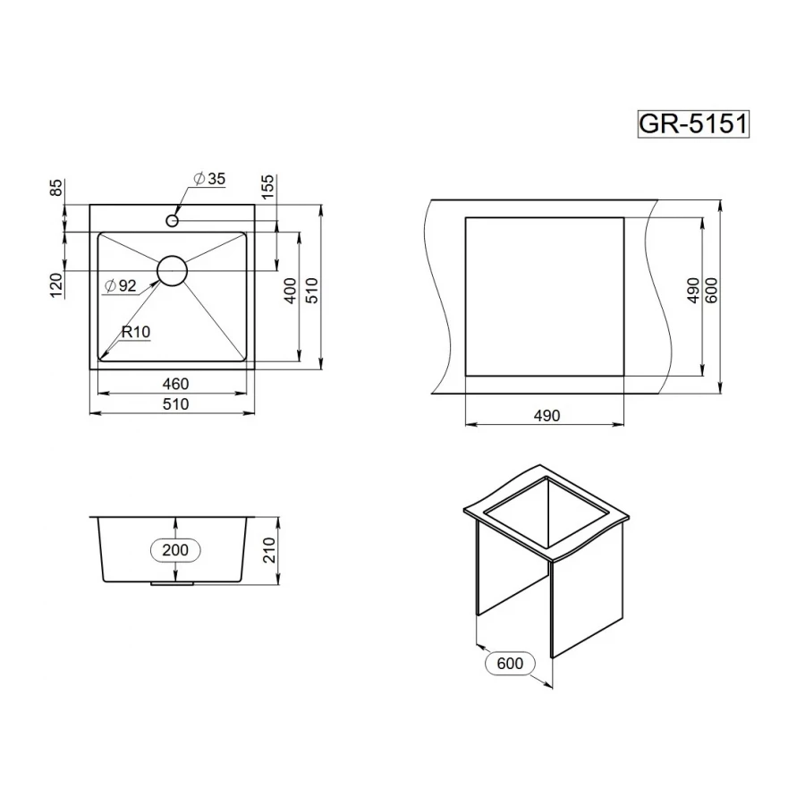 Кухонная мойка Granula 5151, графит матовый