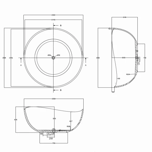 Прозрачная ванна Abber Kristall черная AT9705Onyx
