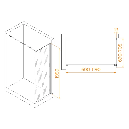 Душевая перегородка RGW WA-010B Тонированное Серое 351001007-34 70 см