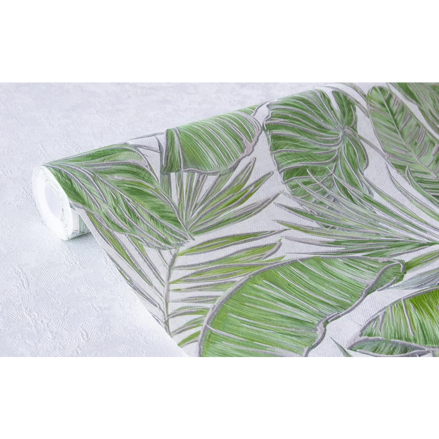 Обои флизелиновые Аспект Deluxe Монтеверде белые зеленые 70389-17 1,06х10,05 м