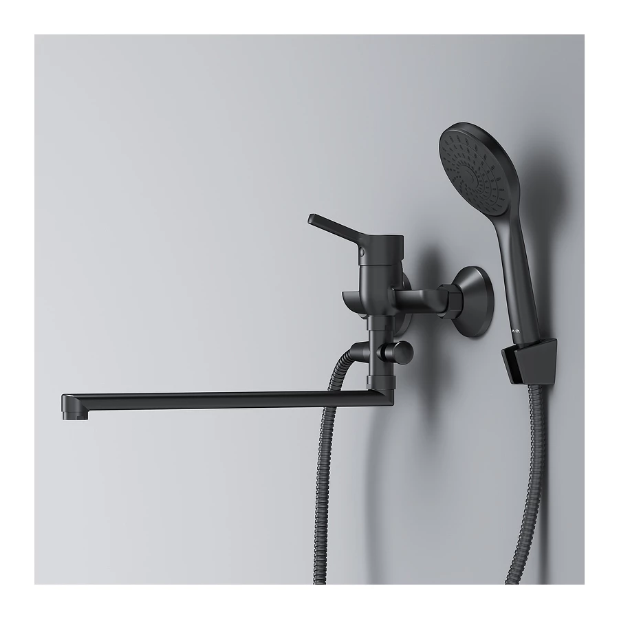 Смеситель для ванны и душа Am Pm X-Joy S с длинным изливом и душевым набором F85B90122