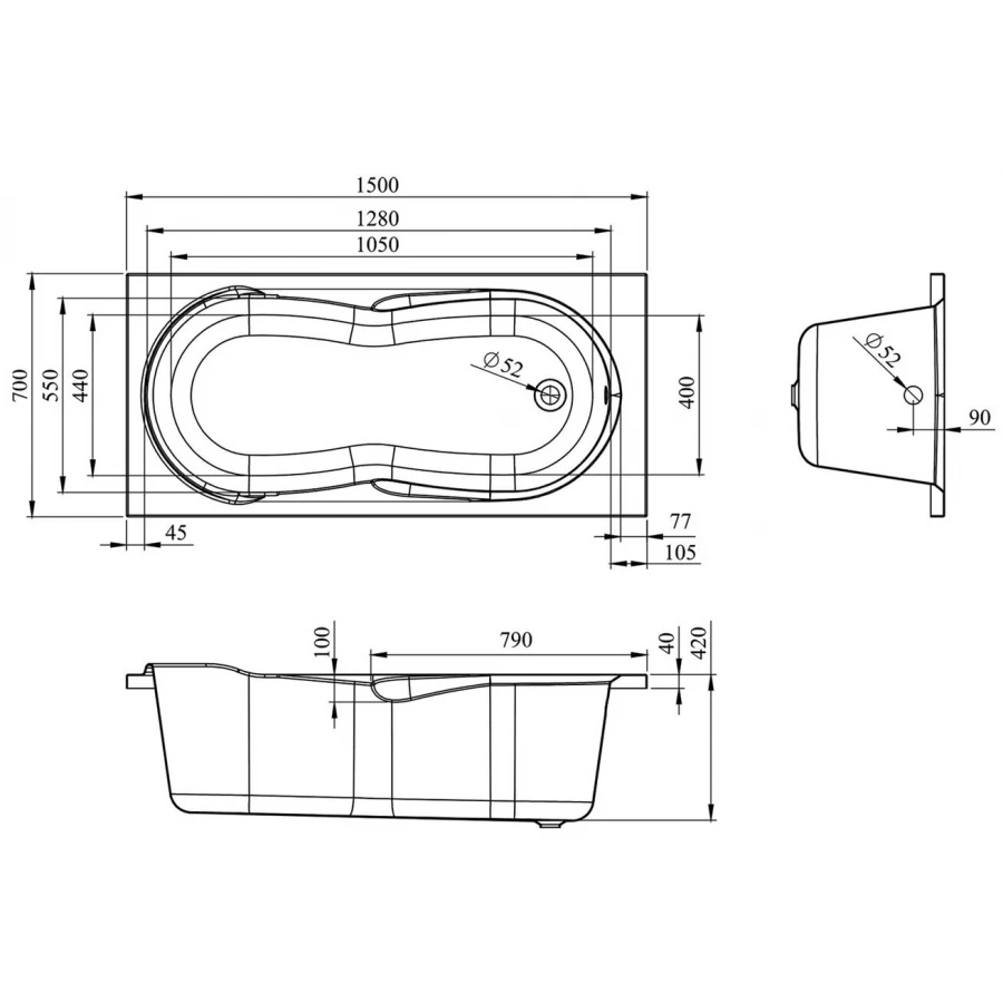 Акриловая ванна универсальная Lavinia Boho Easter Pro S2-3706005P (комплект 4 в 1) 150x70 см
