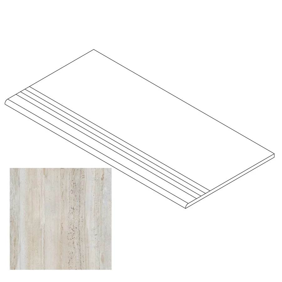 Ступень Gresse Gila с насечками и завальцовкой траветин пепельный матовая GRS03-16 60х29,5 см