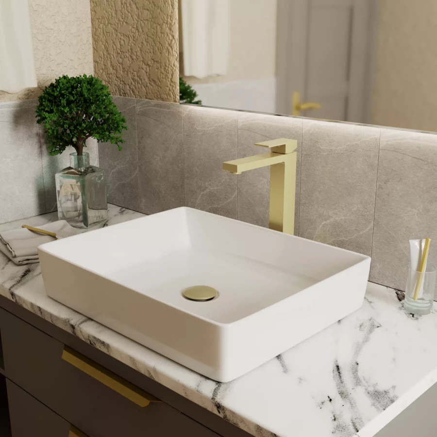 Смеситель для раковины D&K Bayern.Liszt высокий матовое золото DA1512007