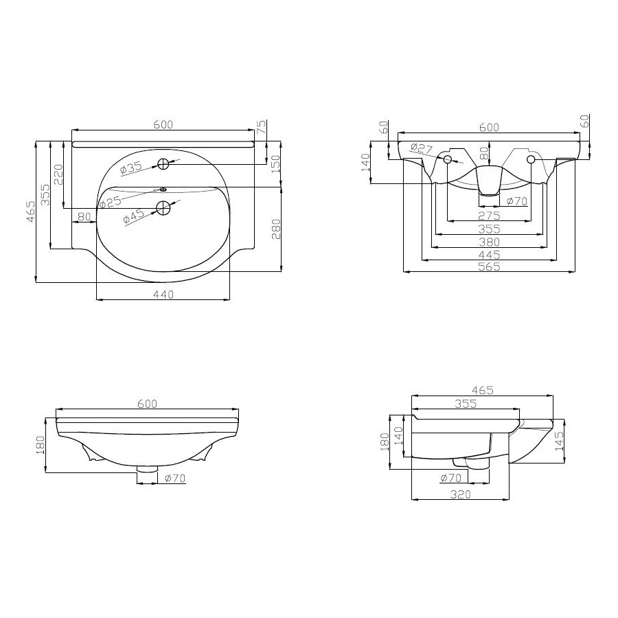 Раковина мебельная Dorff Tradition керамическая полувстроенная белый глянец M95WCC0602WG 60 см