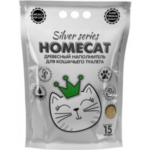 Древесный наполнитель премиум для кошачьих туалетов Homecat silver series 2210074 15л 3 кг
