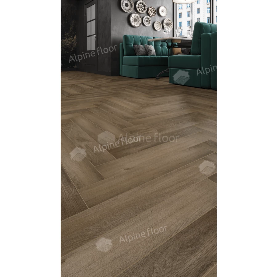 Ламинат Alpine Floor Herringbone Дуб Анжу LF102-11 33 класс 8 мм 2.2034 кв.м 60.6х10.1 см