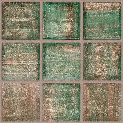 Мозаика стеклянная Trend Brillante Opale 235 с авантюрином 2x2 сетка глянцевая зеленая Br235-kg 31,6х31,6 см