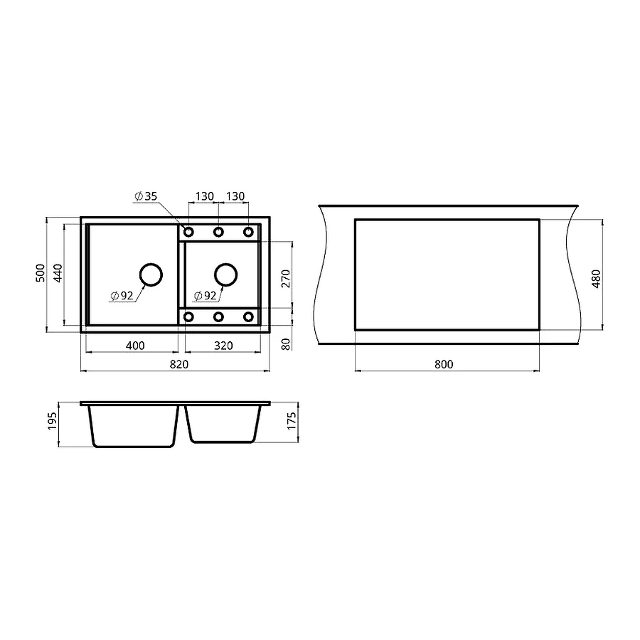 Кухонная мойка Granula 8201, ГРАФИТ 82х50 см