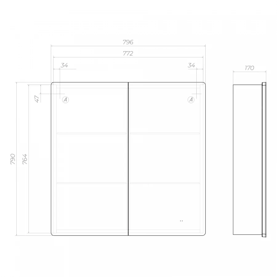 Зеркало шкаф Vigo Geometry Comfort 800 навесной 221 79.6x79 см