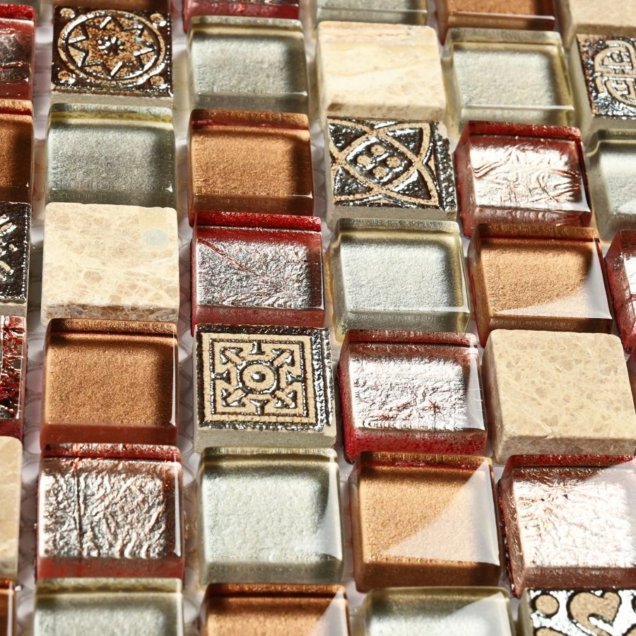 Мозаика Bonaparte Стеклянная с камнем Fantasy 20х20 фольгированная глянцевая многоцветная 30,6х30,6 см