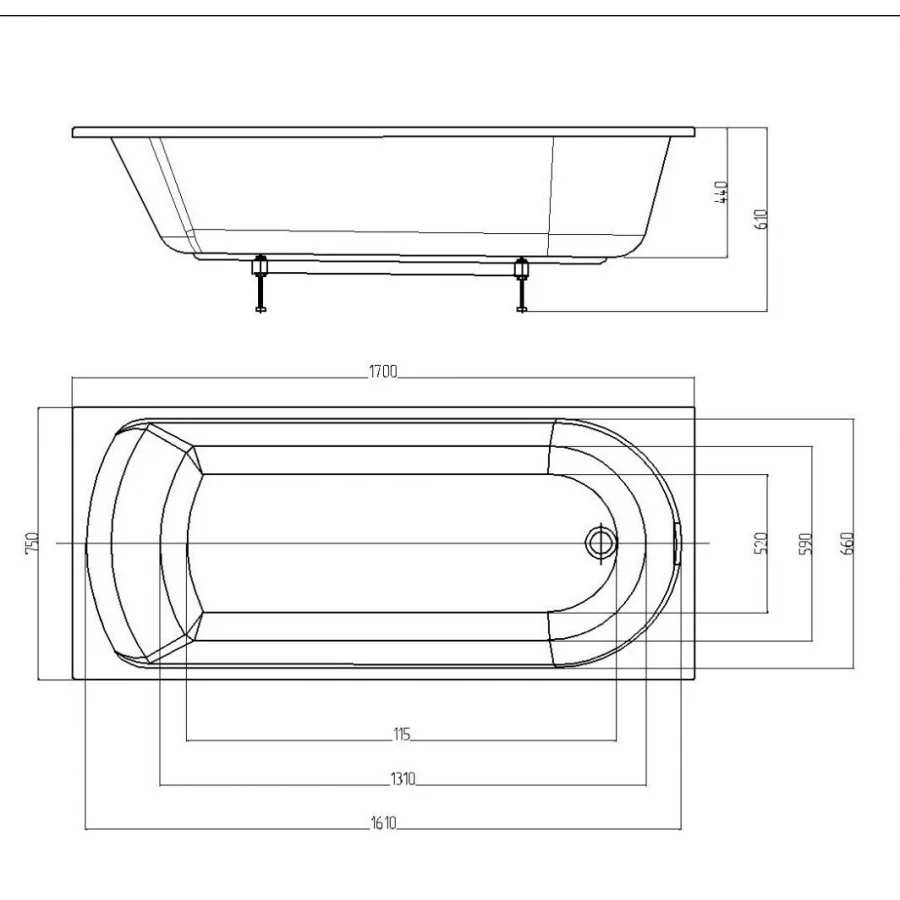 Ванна акриловая Azario Adelina прямоугольная AV.0010170 170x75 см