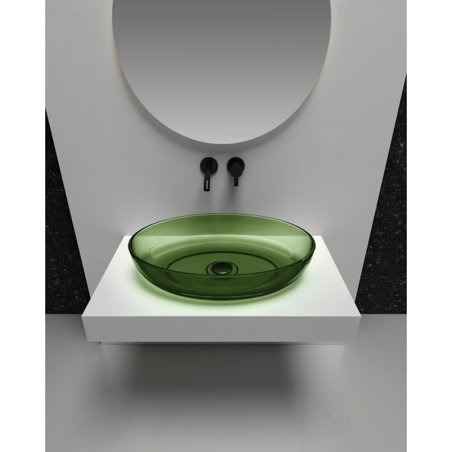 Раковина накладная прозрачная Abber Kristall зеленая AT2801Emerald 60х40 см