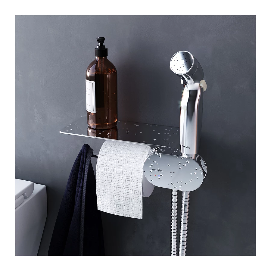 Смеситель Am Pm Like монтируемый в стену с гигиеническим душем и полкой F0202600