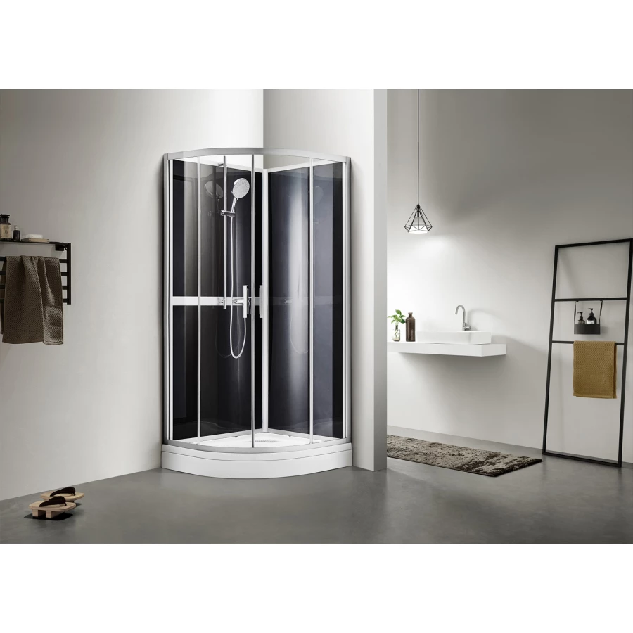 Душевое ограждение Azario Denver прозрачное стекло 4 мм easy clean задняя панель черная цвет профиля серый AZ-N10812 900 90х90х200 см