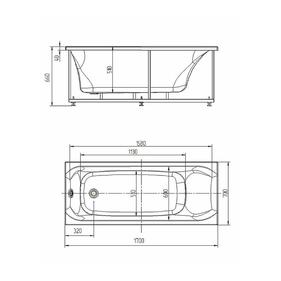 Ванна акриловая Aquatek Афродита без гидромассажа AFR170-0000045 170х70 см